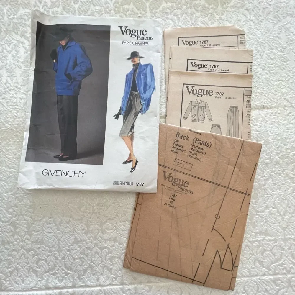 Uncut Vogue 1986 Paris Givenchy Jacket Skirt Pants Sewing Pattern #1787 size 12